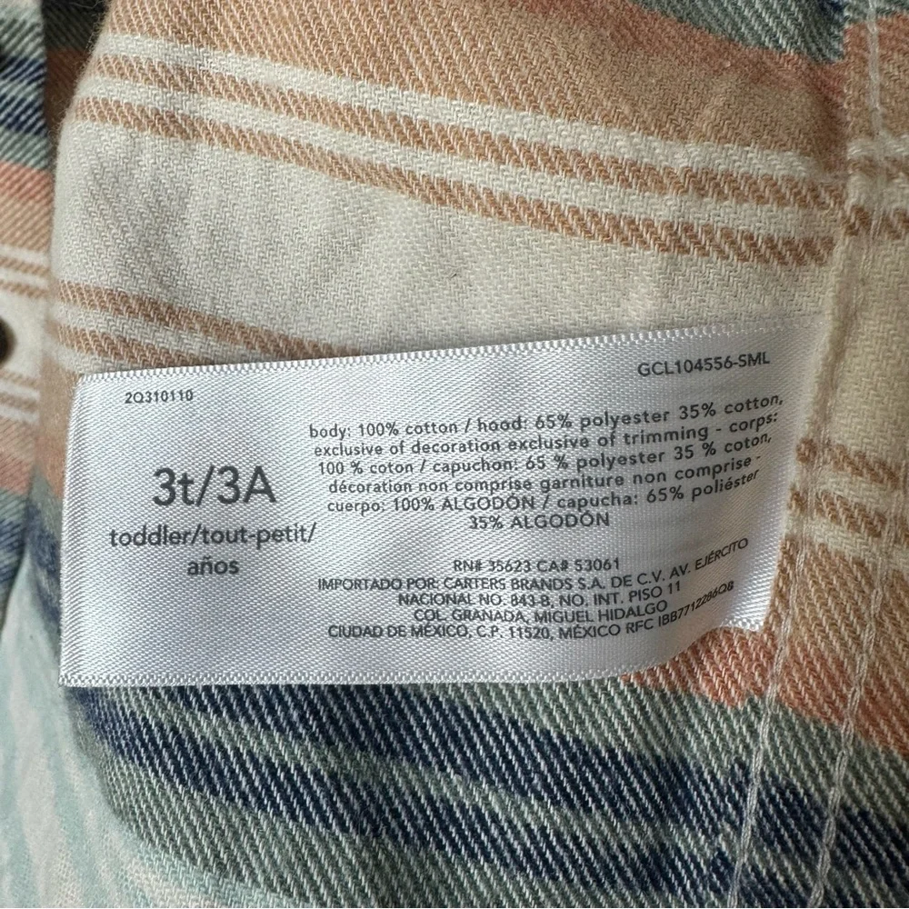 NWOT OshKosh B'Gosh Kid Cozy Flannel Hooded Top in Baja Stripe 3T Boys orange